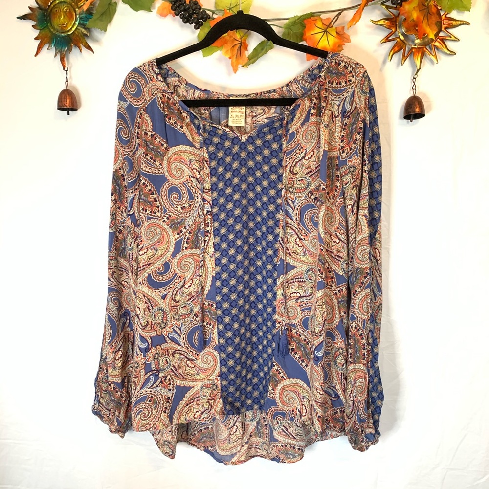 FP/Faded glory paisley boho tassel tie boho blouse